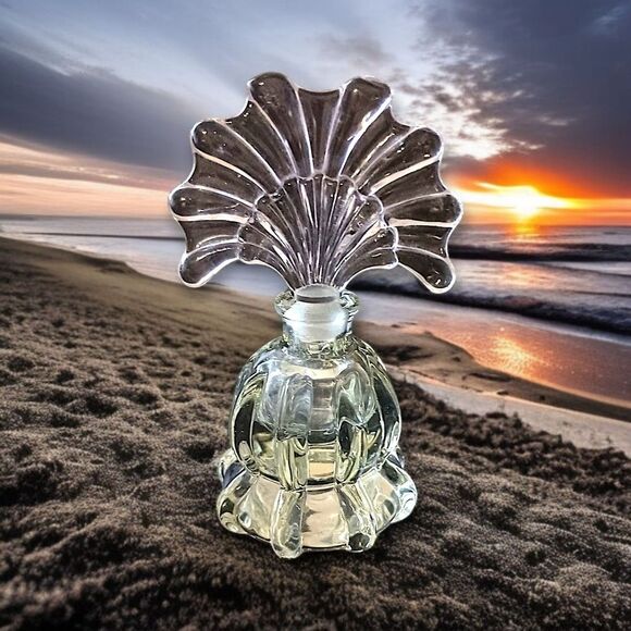 Art Deco Perfume Bottle Heavy Pressed Glass Fan Shaped Stopper Victorian FLAW - Picture 15 of 16